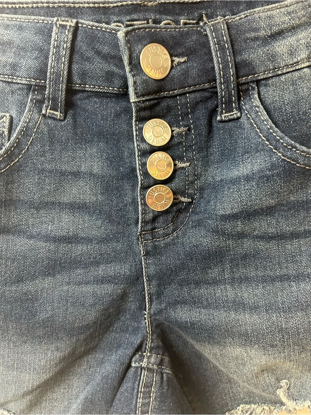 Justice Dark Wash Distressed Denim Shorts - Blue size 10 kids